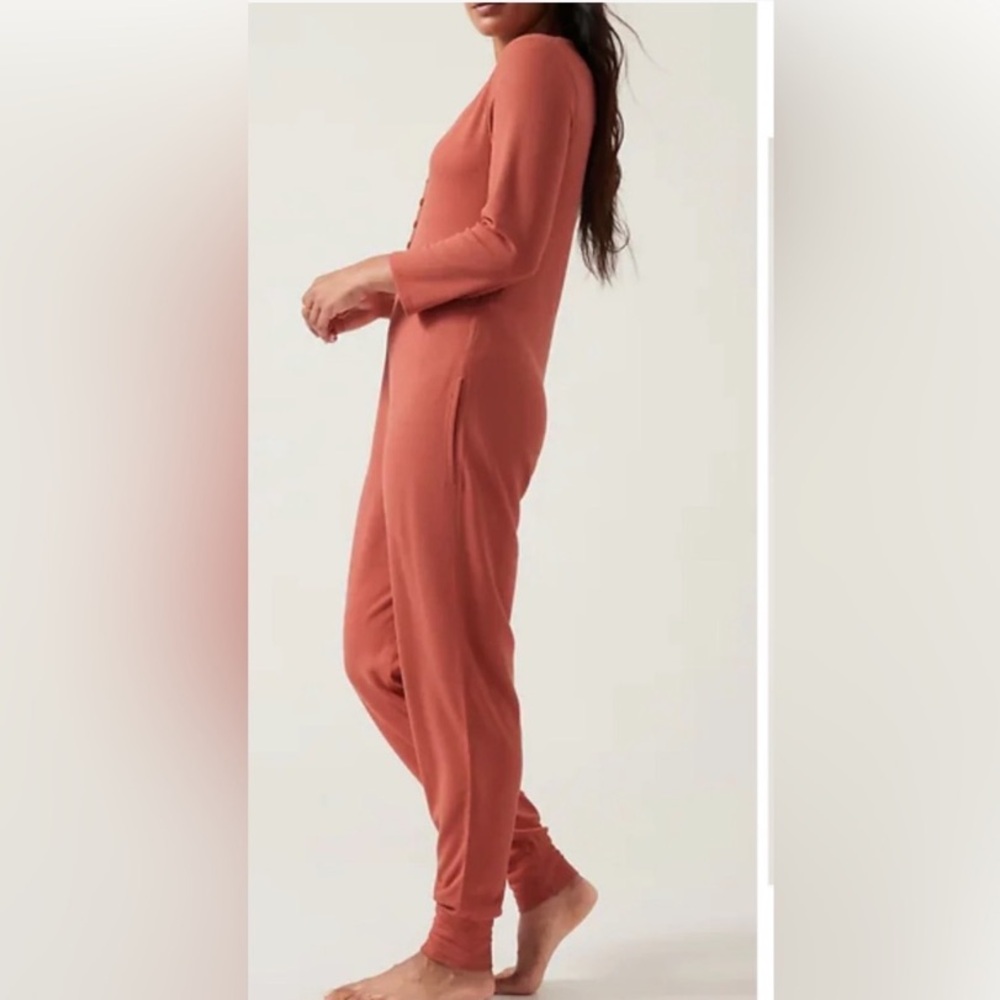 Athleta Wind Down Sleep Romper Waffle Knit Long Sleeve Jumpsuit Loungewear - Picture 6 of 12